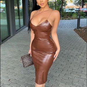 Leather brown dress
